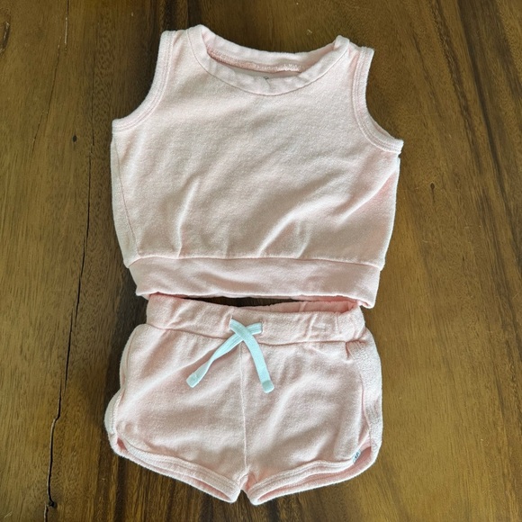 Honest Baby Peach Pink Sleeveless Top and Shorts Athletic Terry Cotton Set 6-9M - Picture 1 of 6
